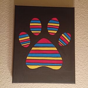 Colorful Striped Paw Print Canvas Art 8x10"